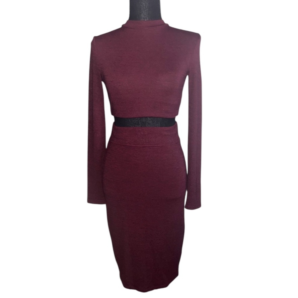 Burgundy Two-Piece Skirt Sets